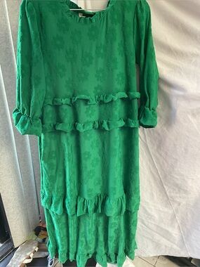 Celeste women Green Ruffle Flower-Print Dress